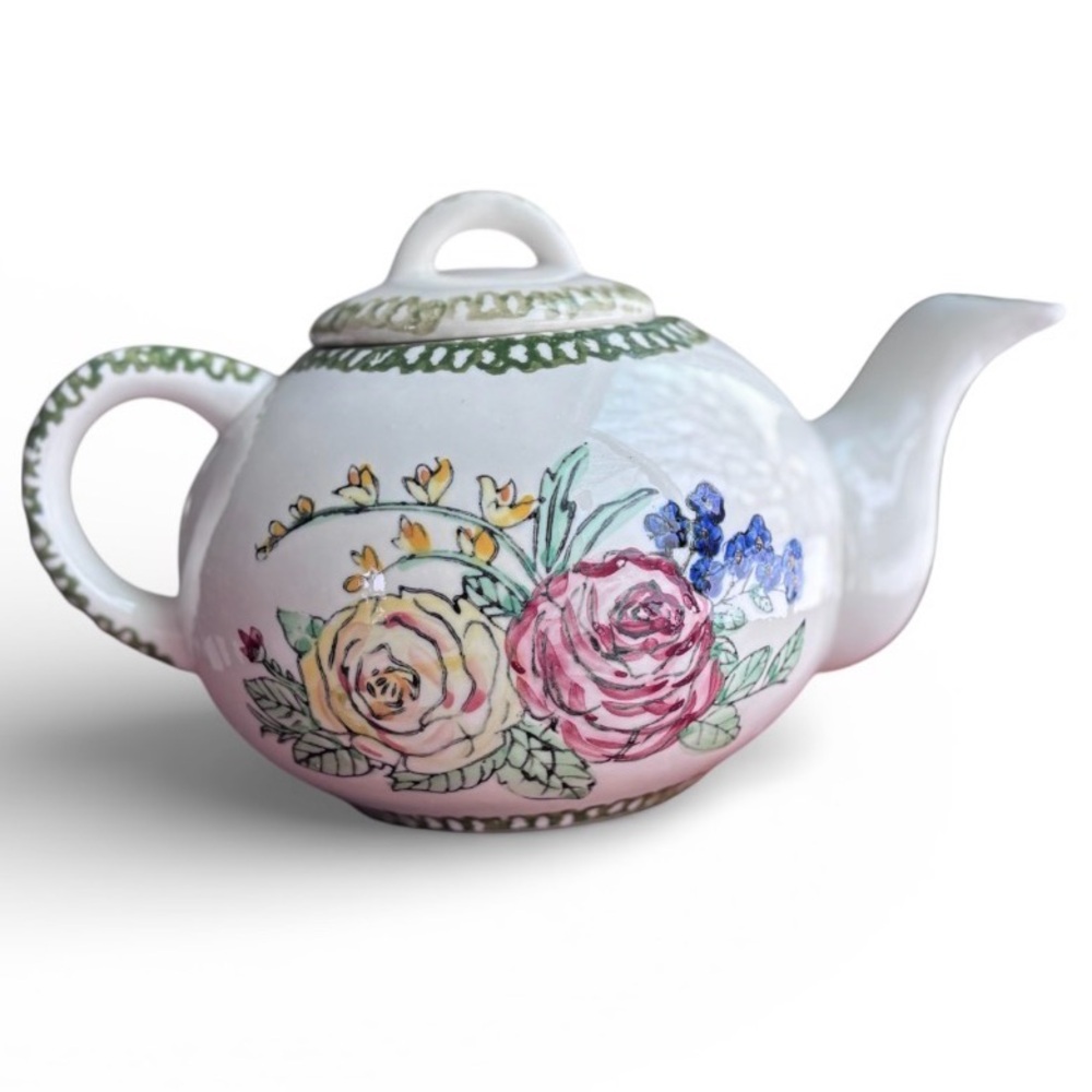 Vintage Floral Teapot Ceramic